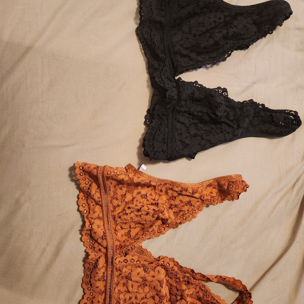 Victoria's Secret Black and Orange Lace Bralette Set